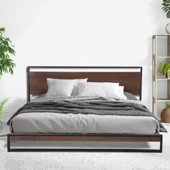 Milano Decor Azure Bed Frame With Headboard Black Wood Steel Platform Bed - Double - Black