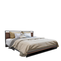 Milano Decor Azure Bed Frame With Headboard Black Wood Steel Platform Bed - Queen - Black