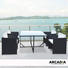 Arcadia Furniture 5 Piece Outdoor Dining Table Set Rattan Table Chairs Garden - Black and Grey