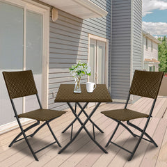 Arcadia Furniture Outdoor 3 Piece Foldable Rattan Coffee Table Set Garden Patio - Oatmeal