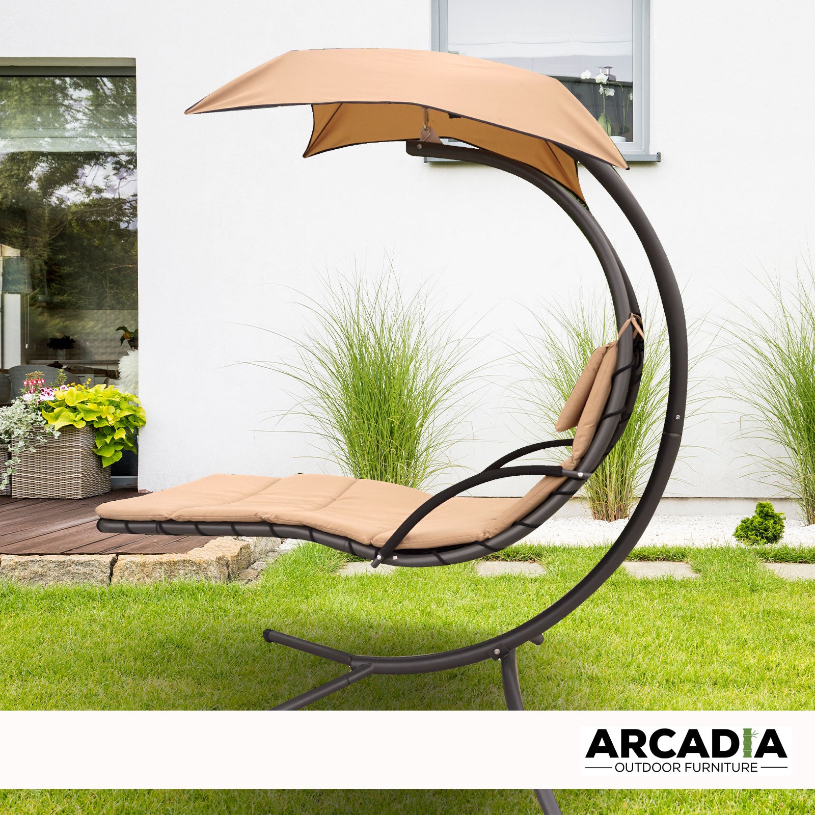 Arcadia Furniture Hammock Swing Chair Chaise Lounger Beige Waterproof Outdoor