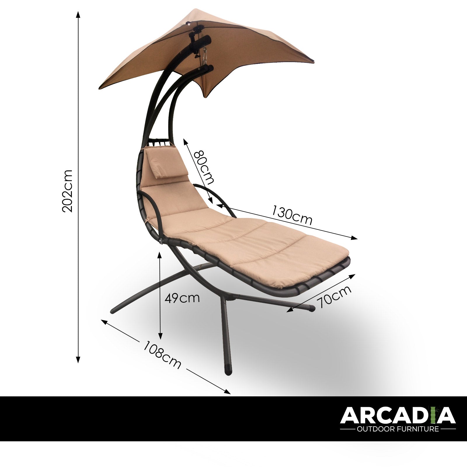 Arcadia Furniture Hammock Swing Chair Chaise Lounger Beige Waterproof Outdoor