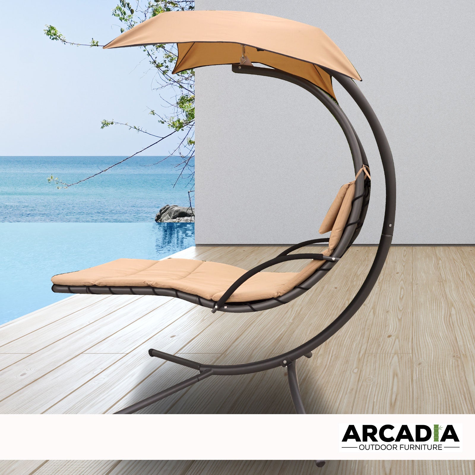 Arcadia Furniture Hammock Swing Chair Chaise Lounger Beige Waterproof Outdoor