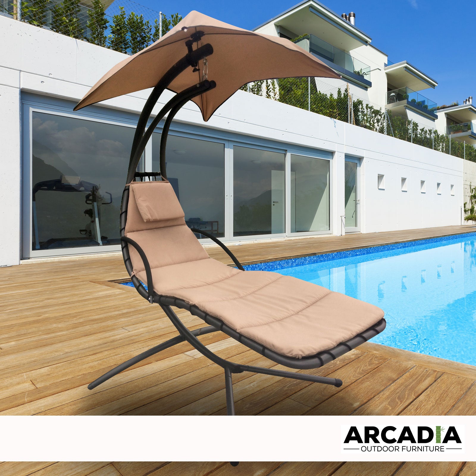 Arcadia Furniture Hammock Swing Chair Chaise Lounger Beige Waterproof Outdoor