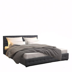 Milano Decor Eden Gas Lift Bed With Headboard Platform Storage Dark Grey Fabric - King Single - Dark Grey