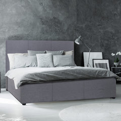 Milano Luxury Gas Lift Bed Frame Base And Headboard With Storage - King Single - Grey