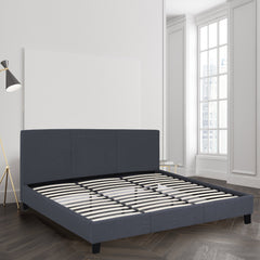 Milano Sienna Luxury Bed Frame Base And Headboard Solid Wood Padded Linen Fabric - Double - Charcoal
