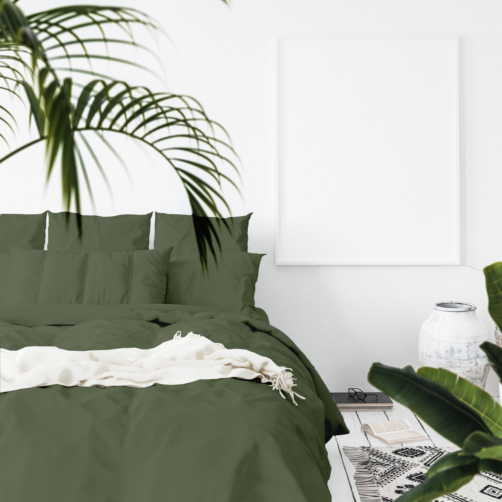 Balmain 1000 Thread Count Hotel Grade Bamboo Cotton Quilt Cover Pillowcases Set - King - Olive