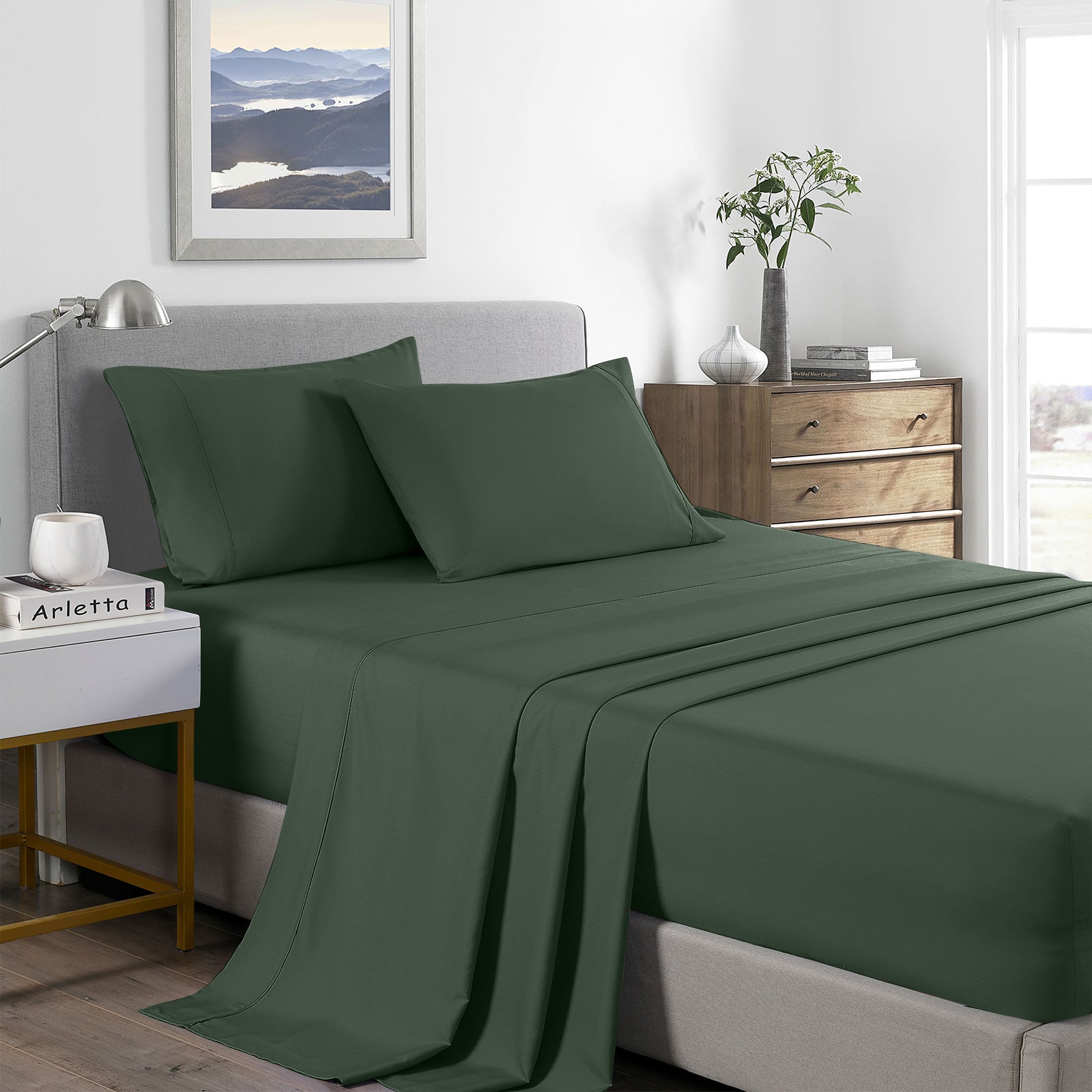 Royal Comfort 2000 Thread Count Bamboo Cooling Sheet Set Ultra Soft Bedding - King - Olive