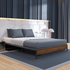 Milano Decor Sorrento Metal Wood Bed Frame Mattress Base Platform Modern Black - Queen - Black