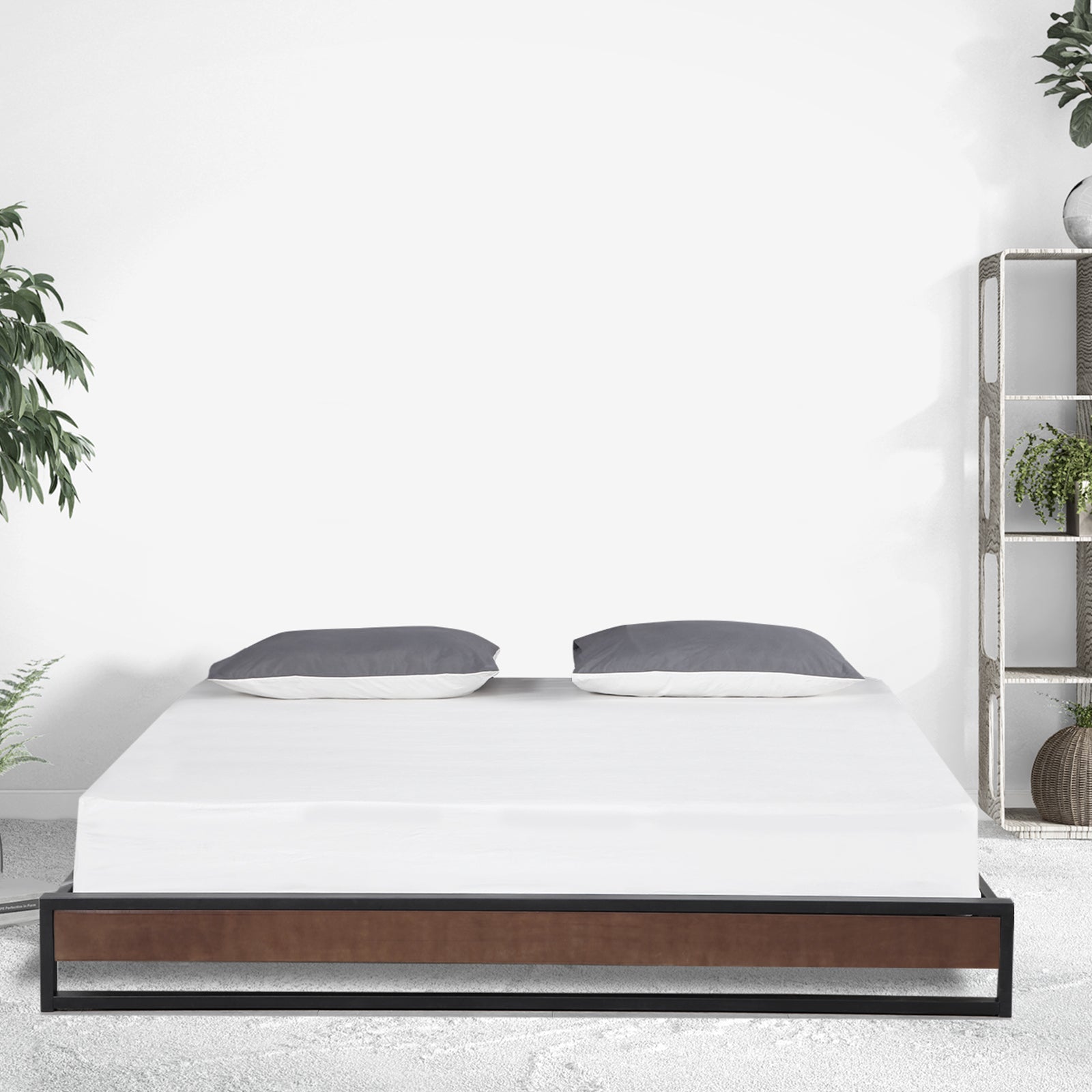 Milano Decor Sorrento Metal Wood Bed Frame Mattress Base Platform Modern Black - Queen - Black