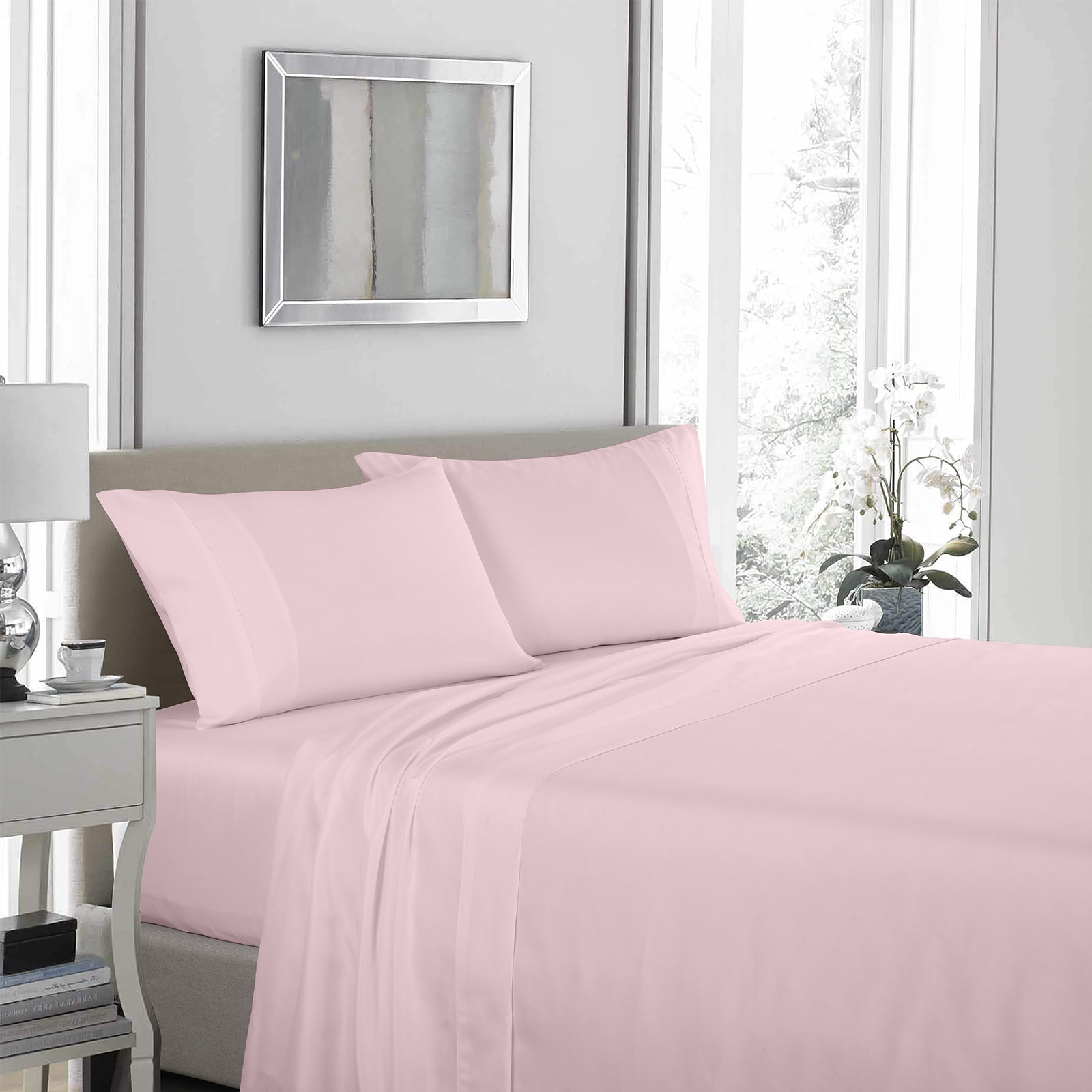 Royal Comfort 1200 Thread Count Sheet Set 4 Piece Ultra Soft Satin Weave Finish - Double - Soft Pink