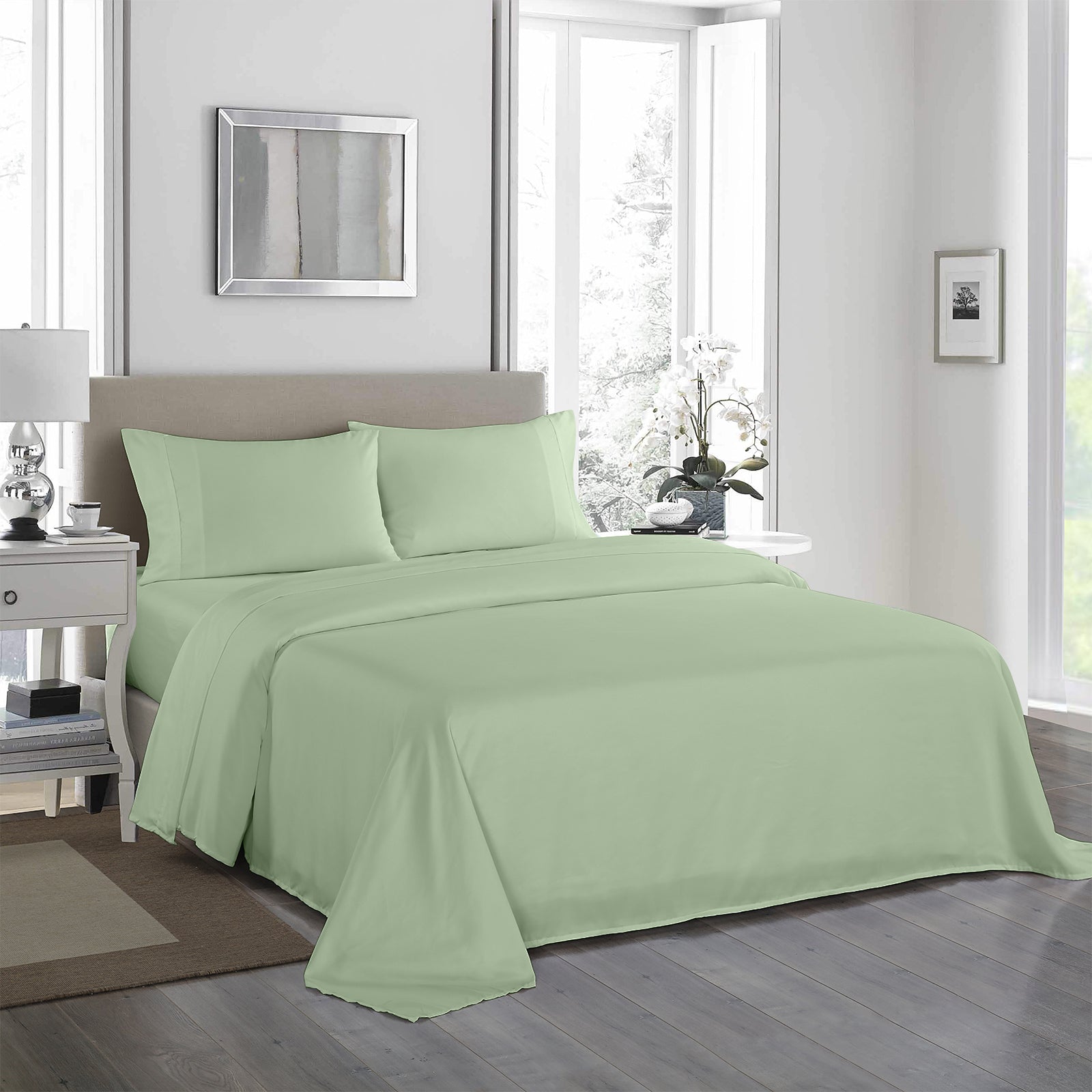 Royal Comfort 1200 Thread Count Sheet Set 4 Piece Ultra Soft Satin Weave Finish - Queen - Sage Green