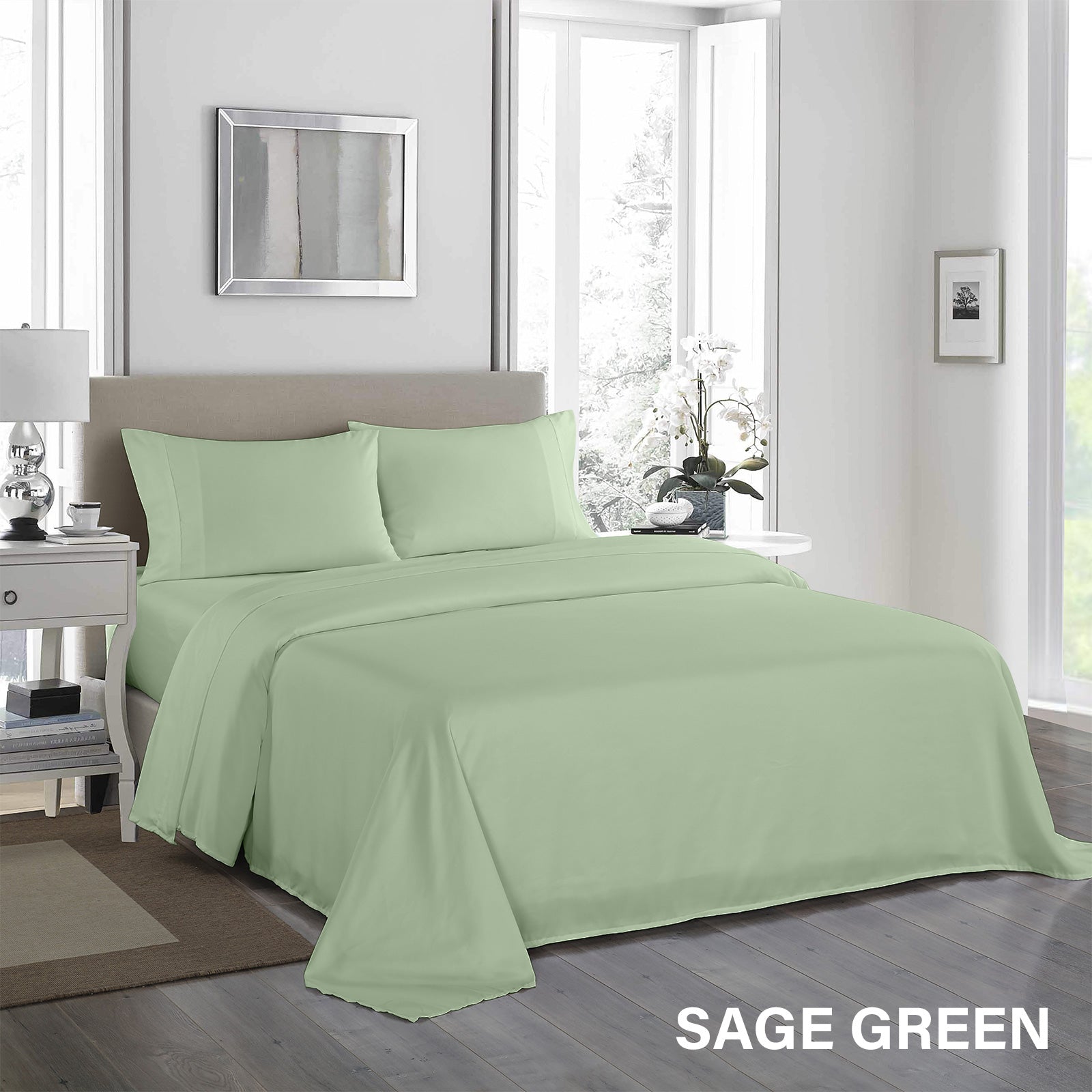 Royal Comfort 1200 Thread Count Sheet Set 4 Piece Ultra Soft Satin Weave Finish - Queen - Sage Green