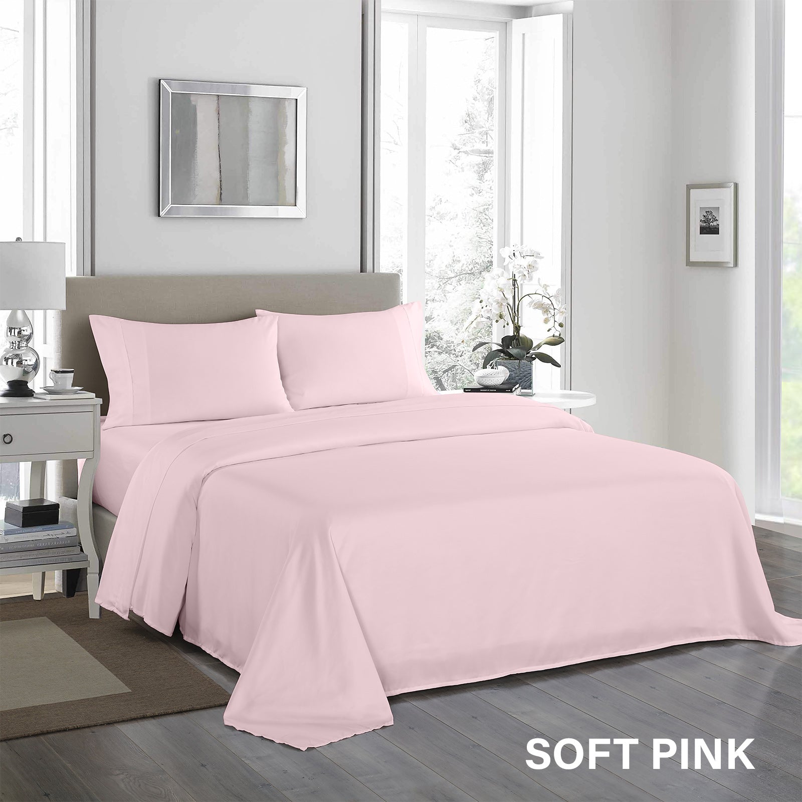 Royal Comfort 1200 Thread Count Sheet Set 4 Piece Ultra Soft Satin Weave Finish - Queen - Soft Pink