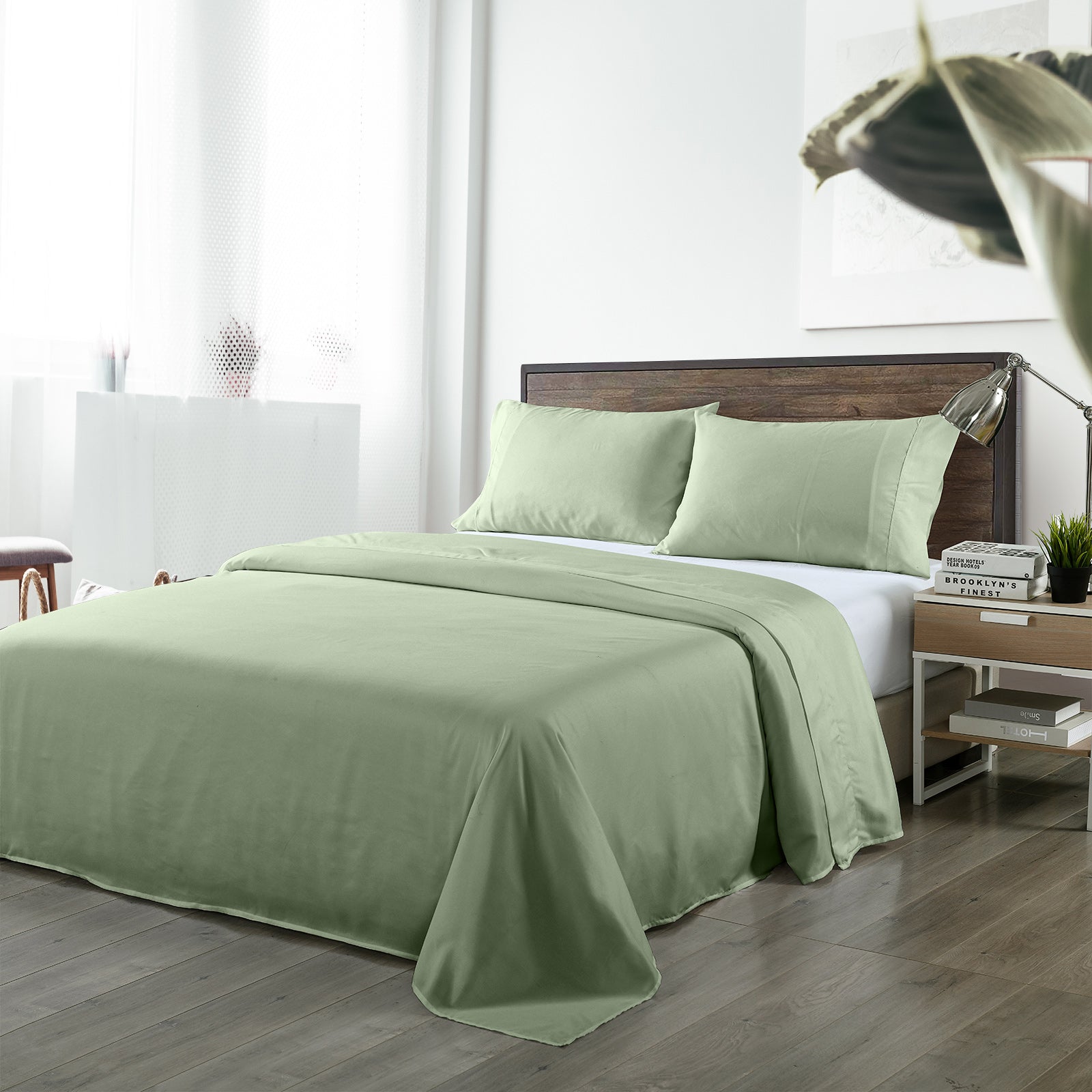 Royal Comfort Bamboo Blended Sheet & Pillowcases Set 1000TC Ultra Soft Bedding - Queen - Sage Green