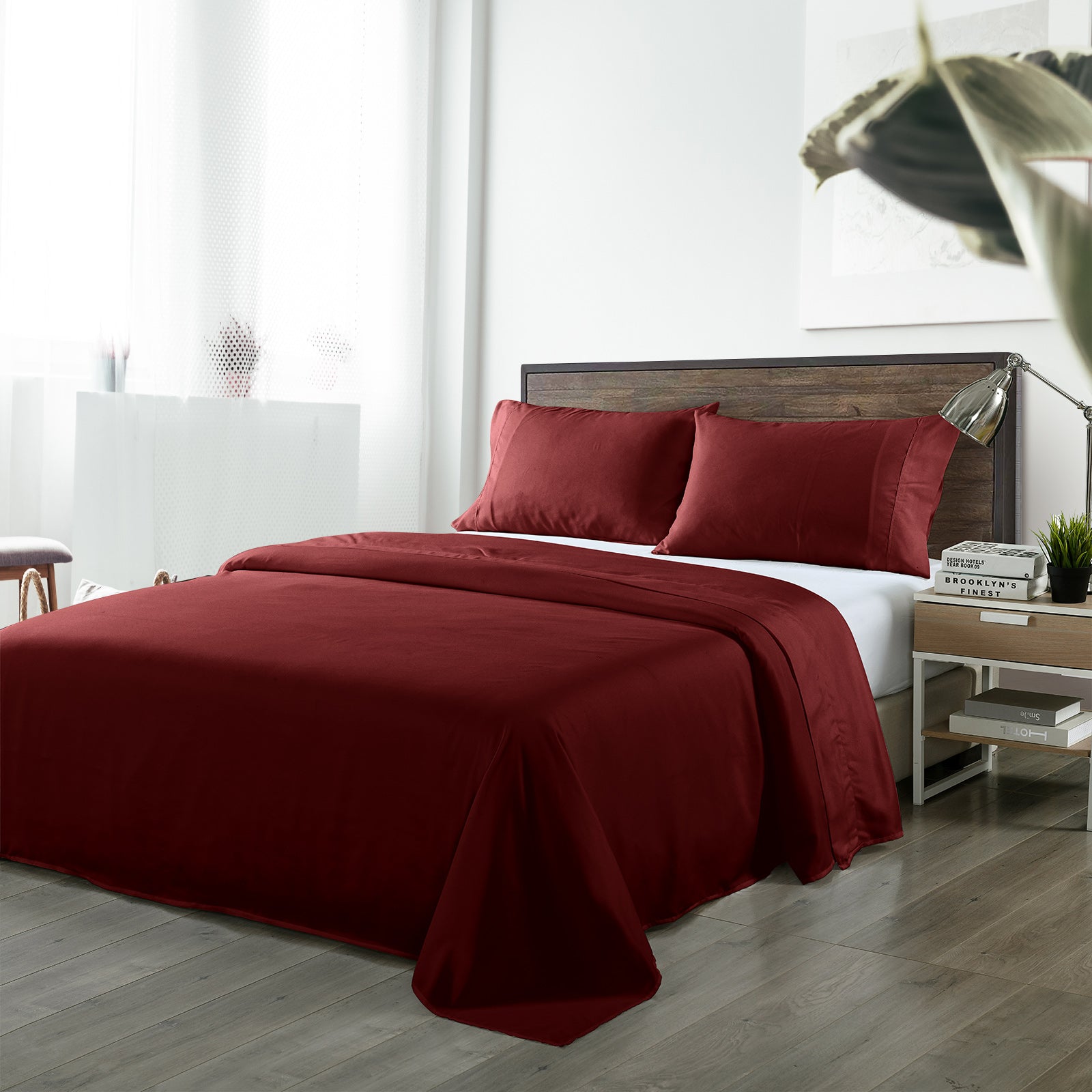 Royal Comfort Bamboo Blended Sheet & Pillowcases Set 1000TC Ultra Soft Bedding - Queen - Malaga Wine