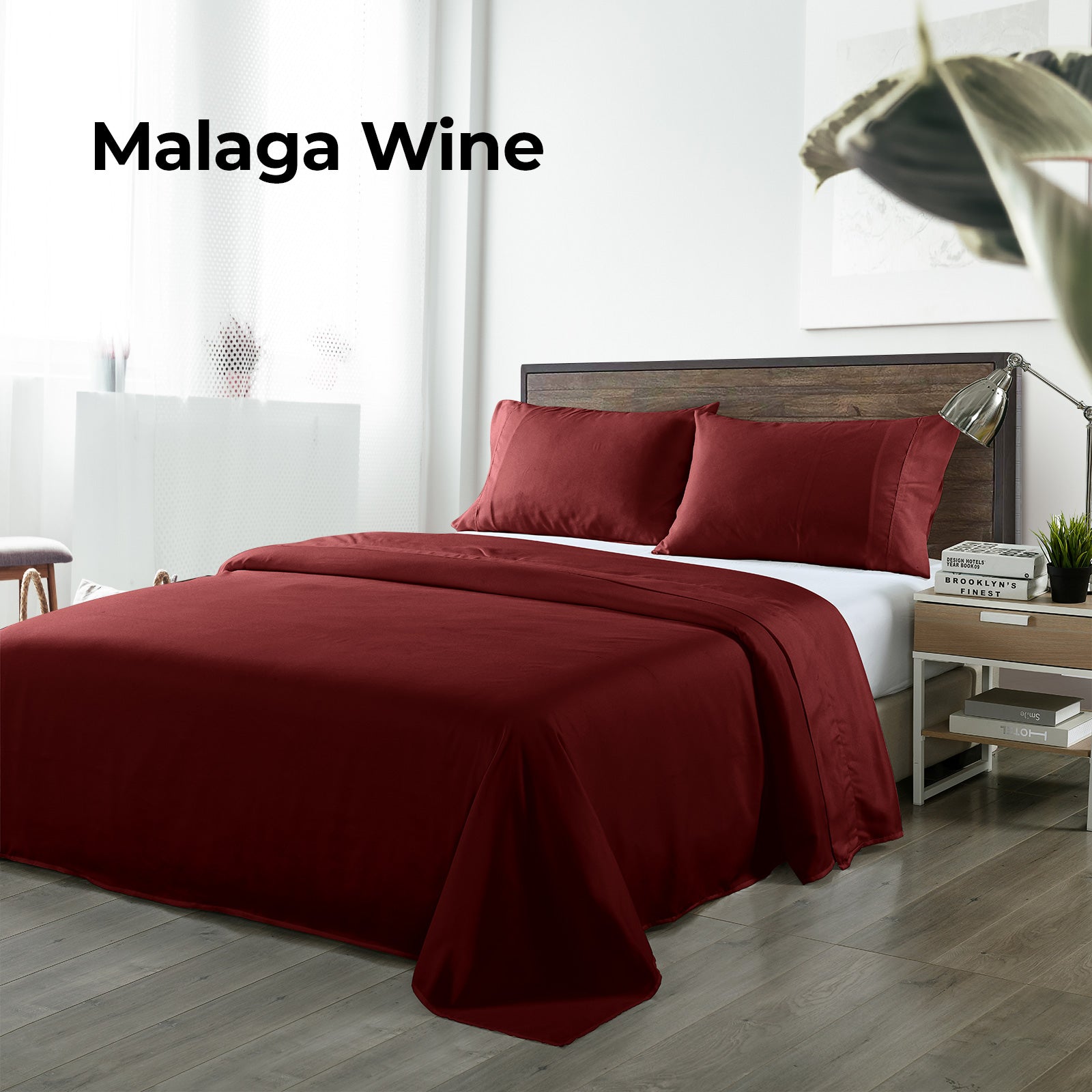 Royal Comfort Bamboo Blended Sheet & Pillowcases Set 1000TC Ultra Soft Bedding - Queen - Malaga Wine