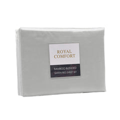 Royal Comfort Bamboo Blended Sheet & Pillowcases Set 1000TC Ultra Soft Bedding - Queen - Light Grey