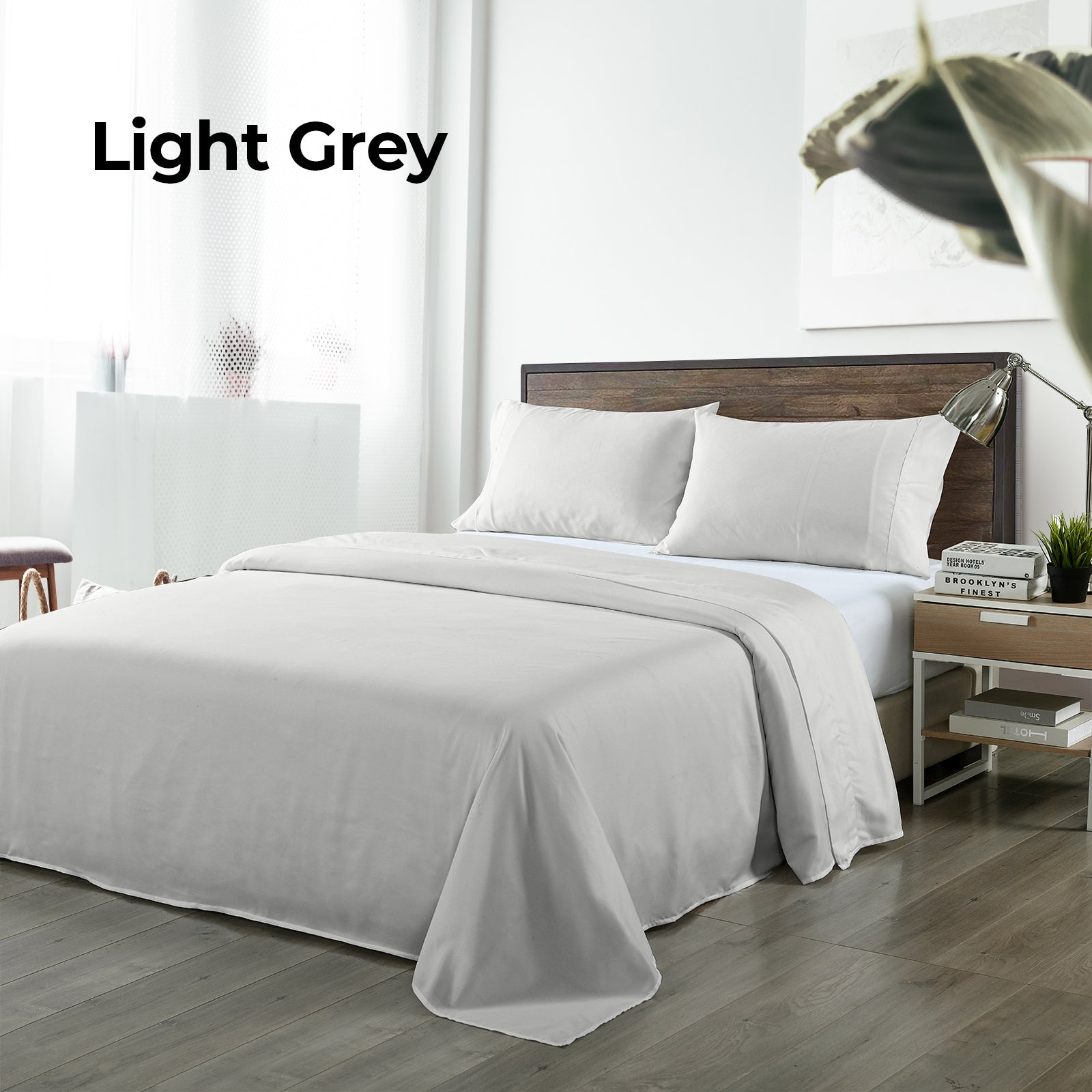 Royal Comfort Bamboo Blended Sheet & Pillowcases Set 1000TC Ultra Soft Bedding - Queen - Light Grey