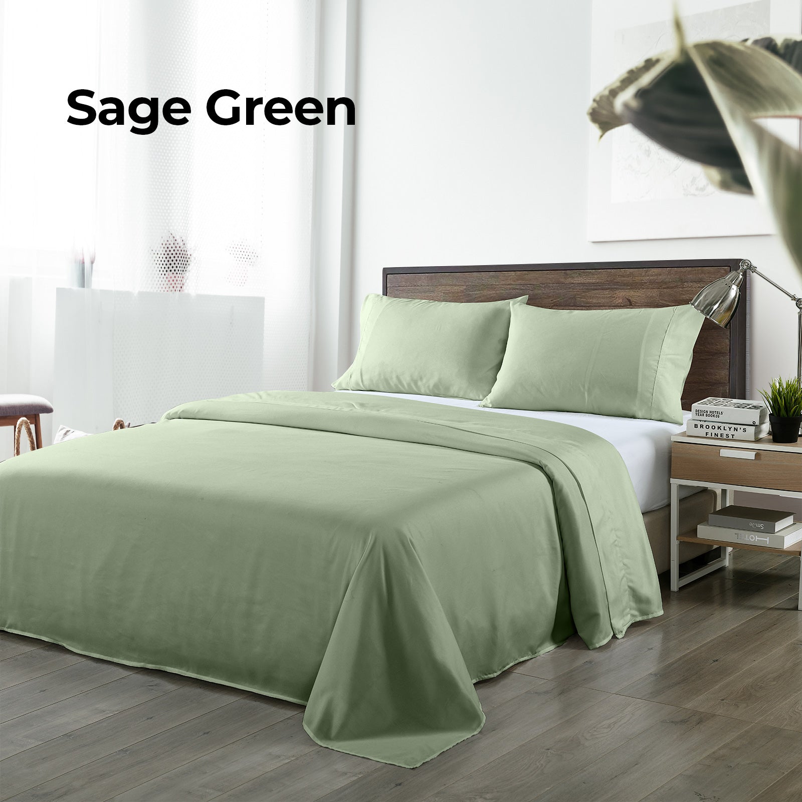 Royal Comfort Bamboo Blended Sheet & Pillowcases Set 1000TC Ultra Soft Bedding - King - Sage Green