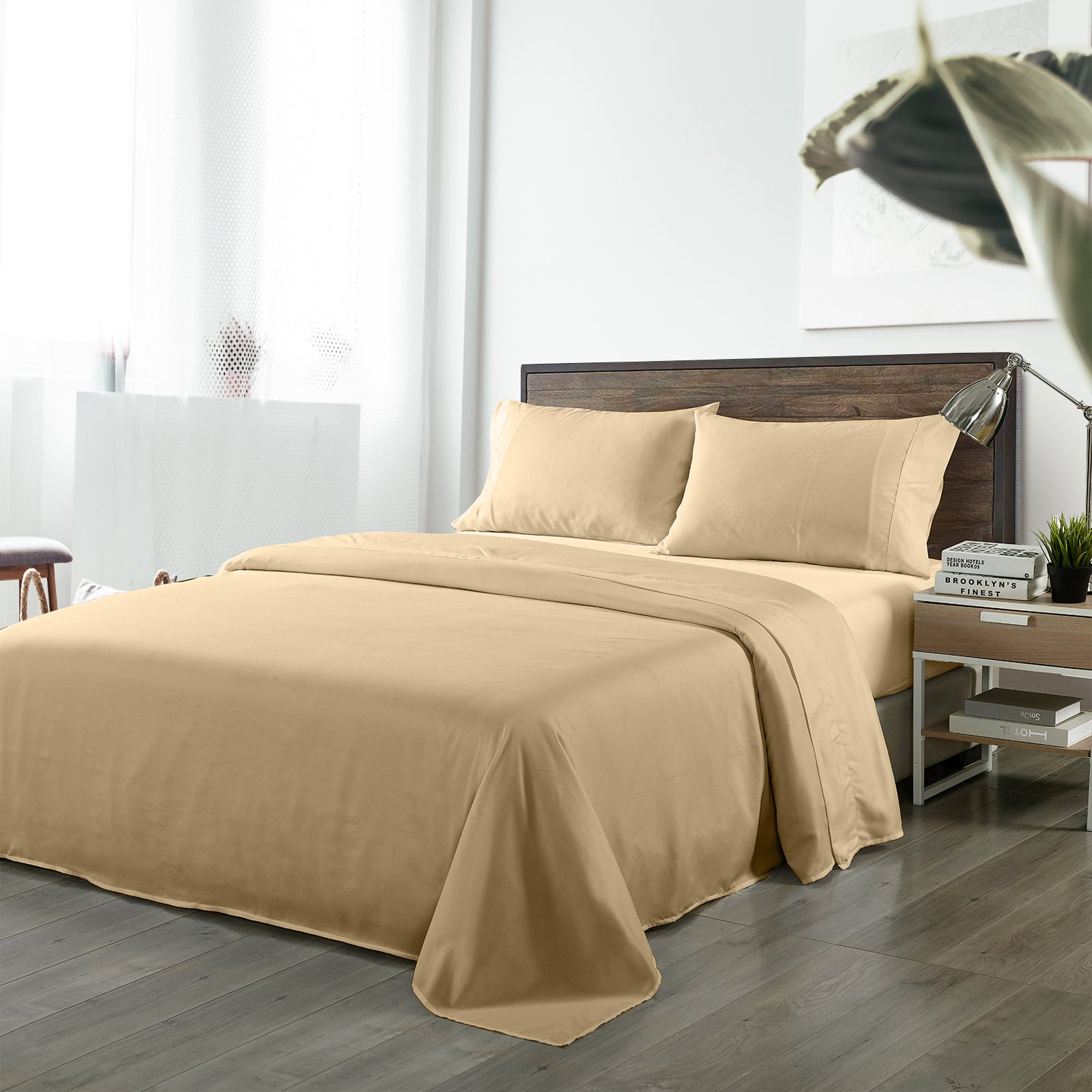 Royal Comfort Bamboo Blended Sheet & Pillowcases Set 1000TC Ultra Soft Bedding - King - Oatmeal