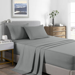 Royal Comfort 2000 Thread Count Bamboo Cooling Sheet Set Ultra Soft Bedding - Double - Mid Grey