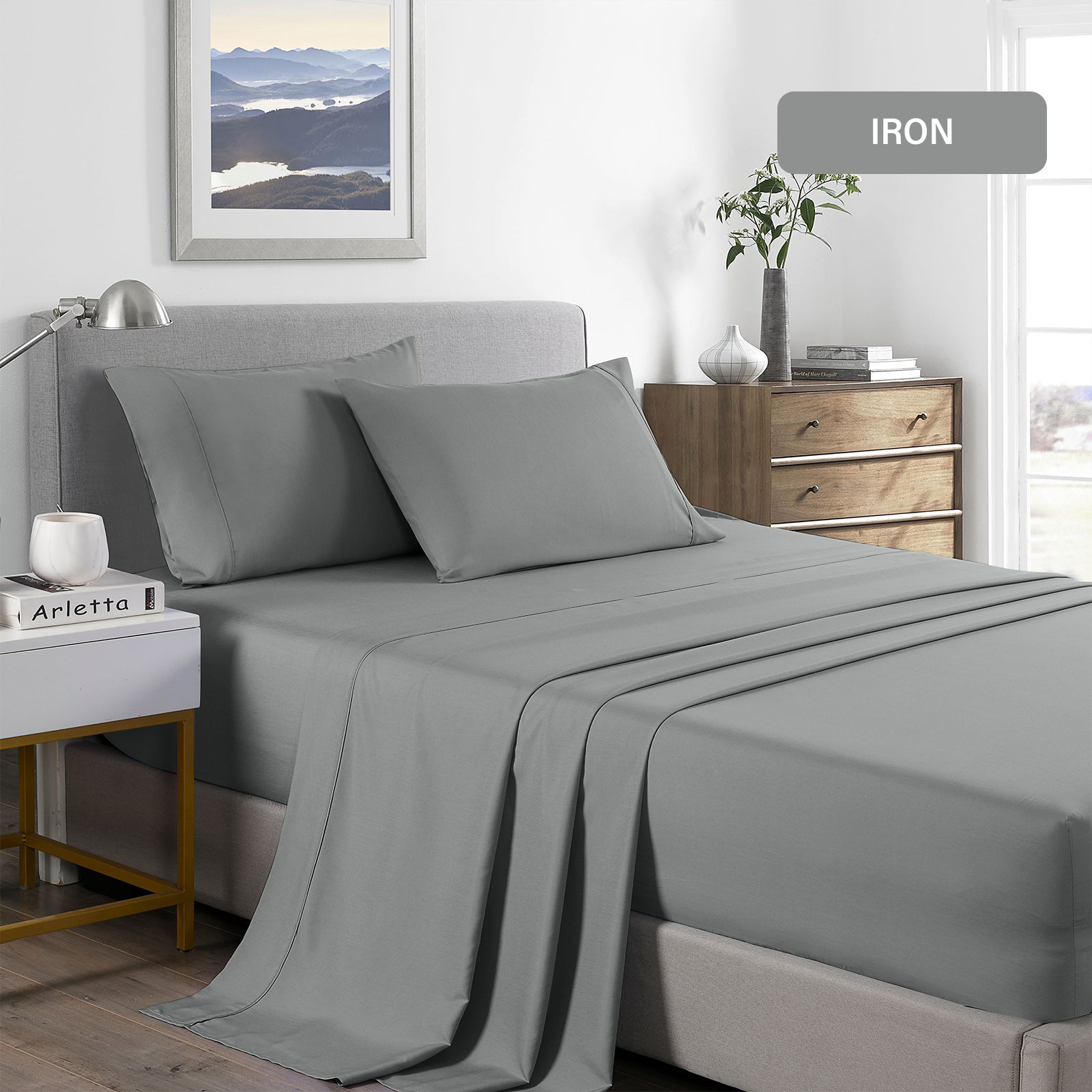 Royal Comfort 2000 Thread Count Bamboo Cooling Sheet Set Ultra Soft Bedding - Queen - Mid Grey