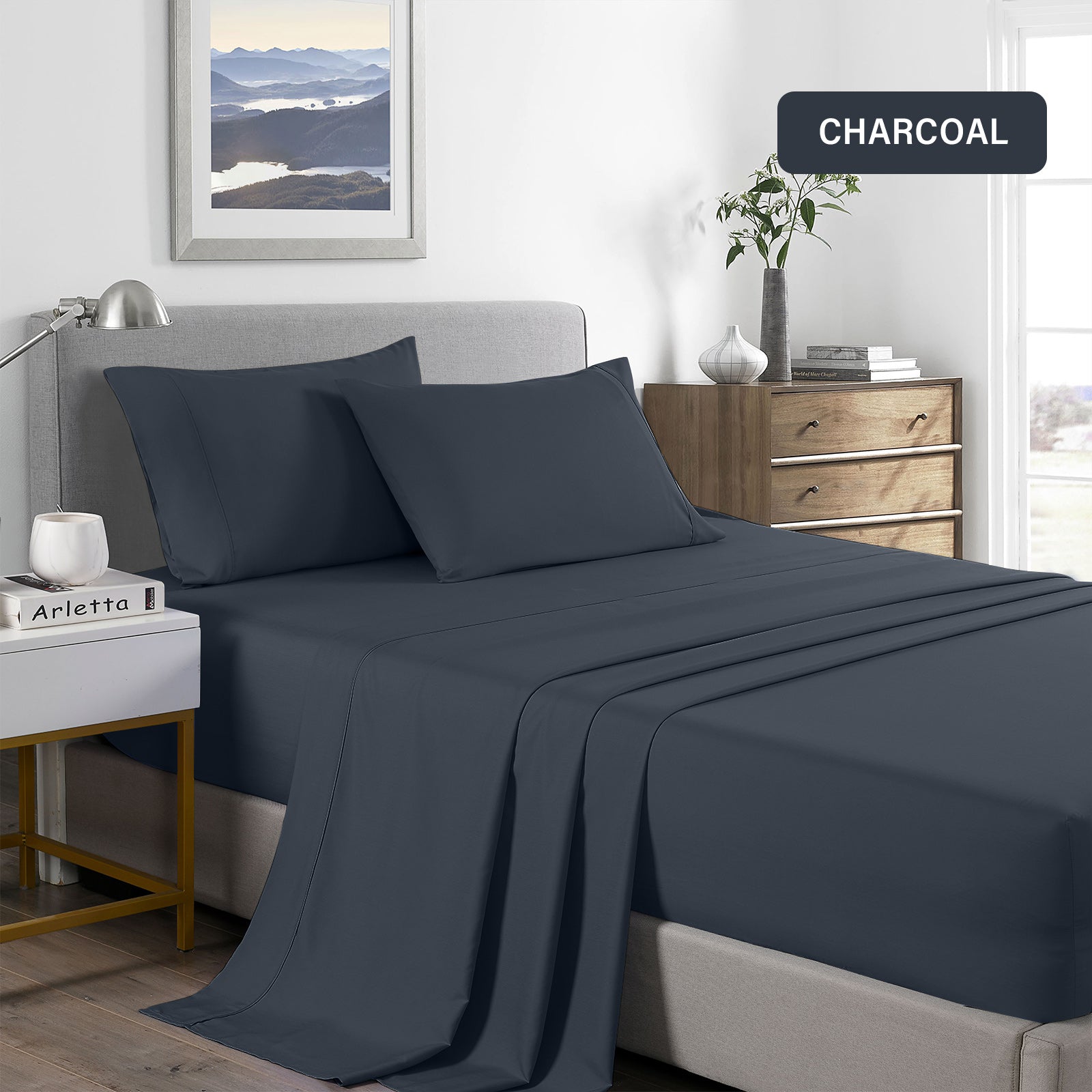 Royal Comfort 2000 Thread Count Bamboo Cooling Sheet Set Ultra Soft Bedding - Queen - Charcoal