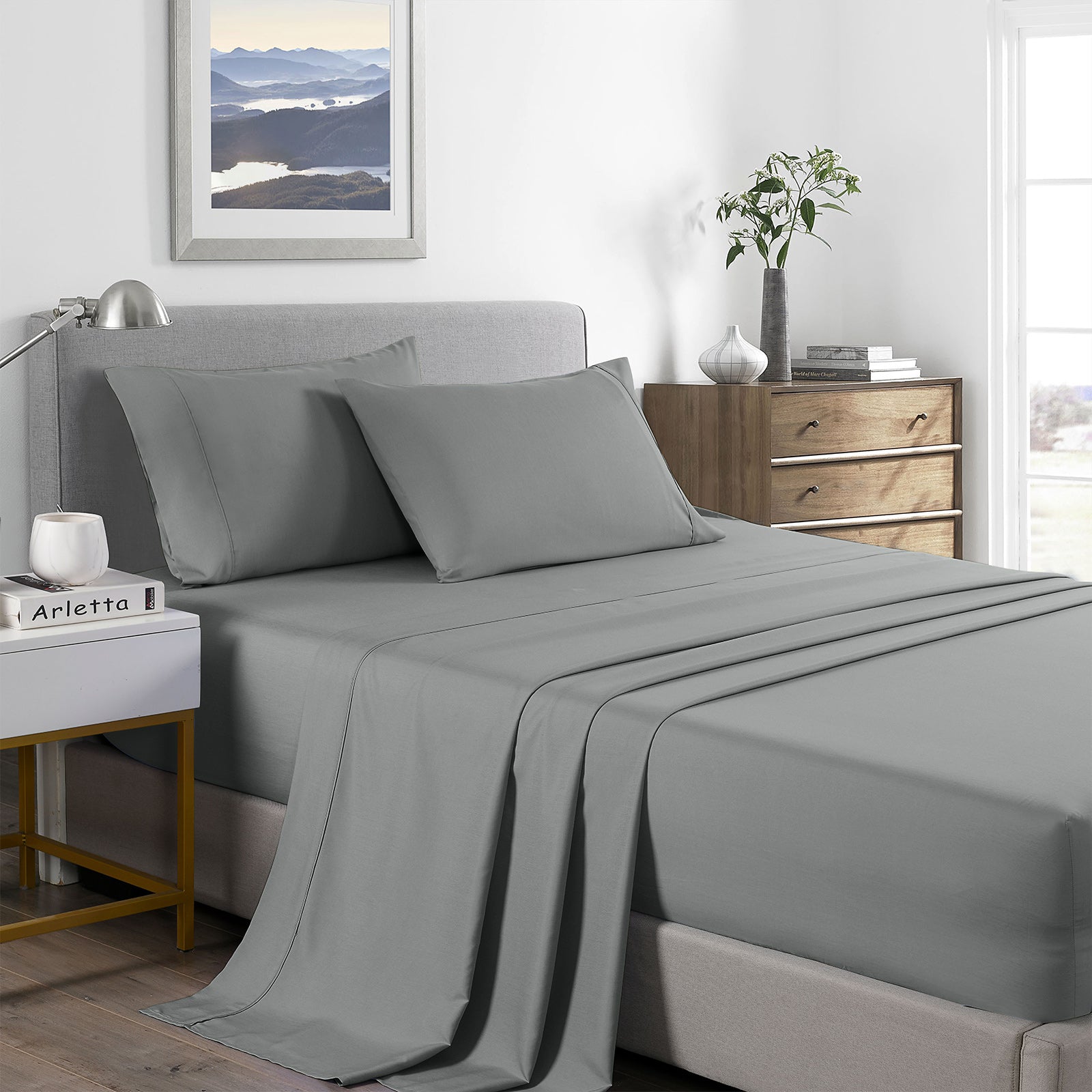 Royal Comfort 2000 Thread Count Bamboo Cooling Sheet Set Ultra Soft Bedding - King - Mid Grey