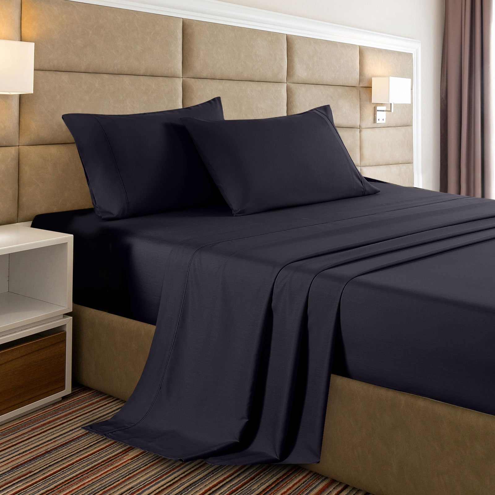 Casa Decor 2000 Thread Count Bamboo Cooling Sheet Set Ultra Soft Bedding - Single - Charcoal