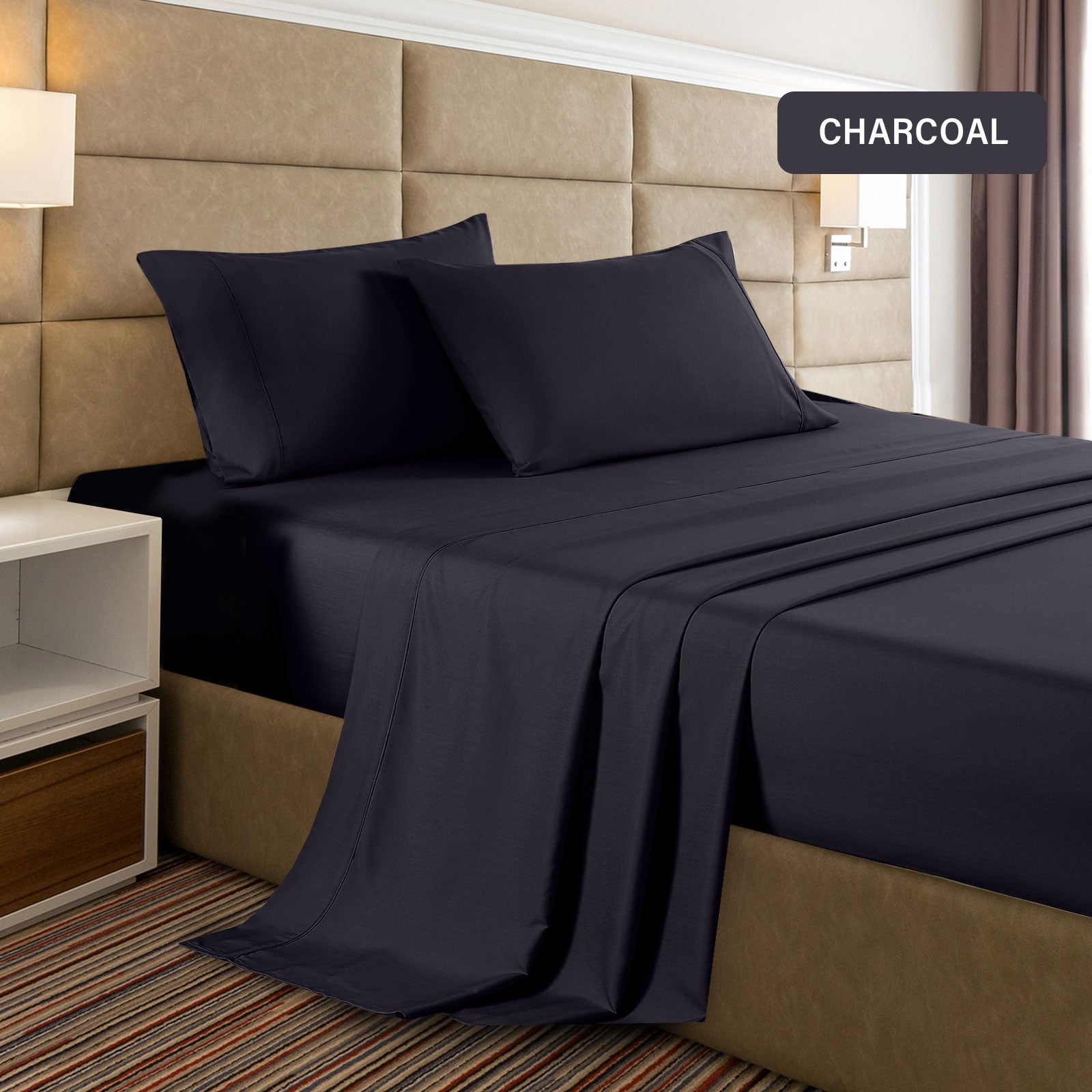 Casa Decor 2000 Thread Count Bamboo Cooling Sheet Set Ultra Soft Bedding - King Single - Charcoal