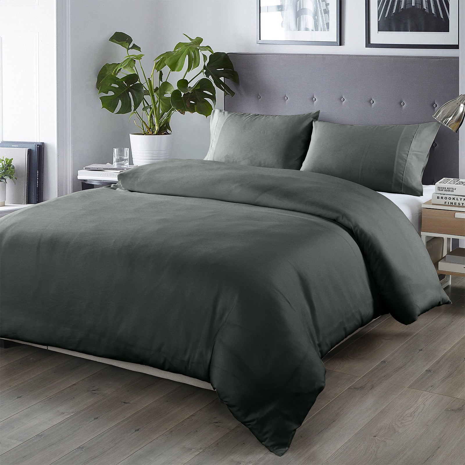 Royal Comfort Bamboo Blended Quilt Cover Set 1000TC Ultra Soft Luxury Bedding - Queen - Charcoal