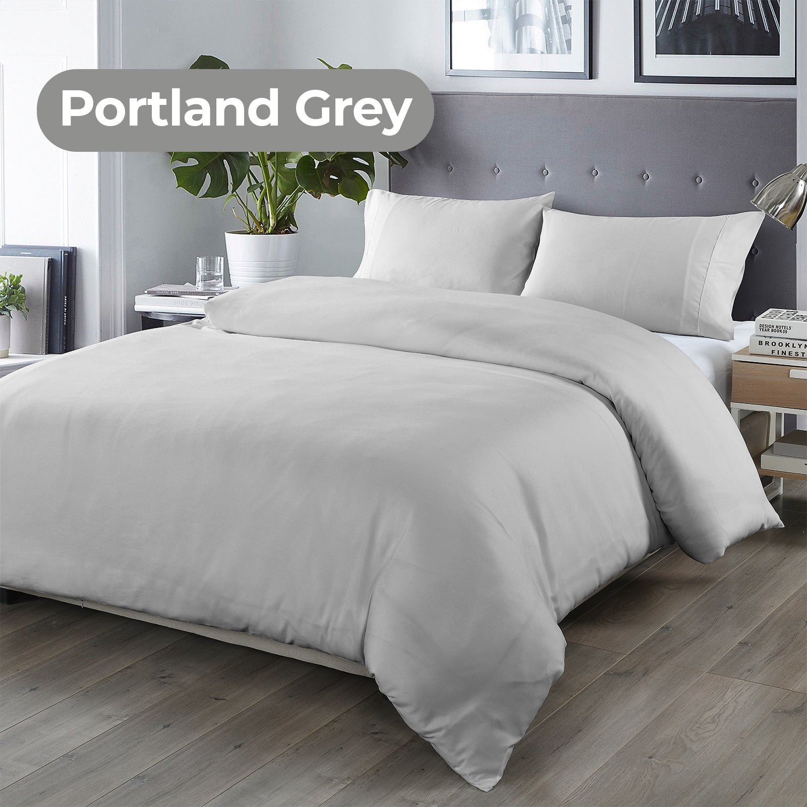 Royal Comfort Bamboo Blended Quilt Cover Set 1000TC Ultra Soft Luxury Bedding - King - Portland Grey