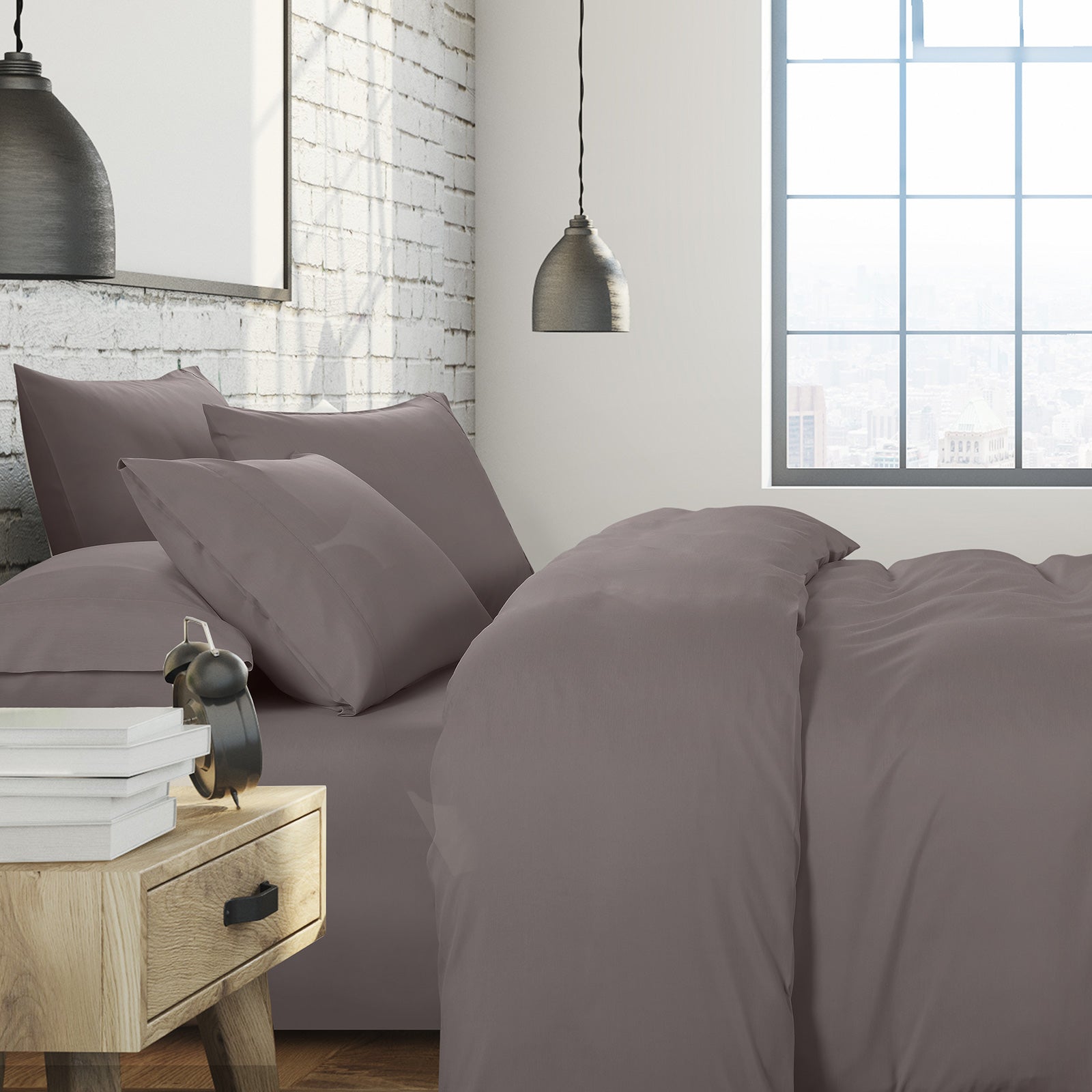 Royal Comfort 1500 Thread Count 6 Piece Cotton Rich Bedroom Collection Set - King - Dusk Grey