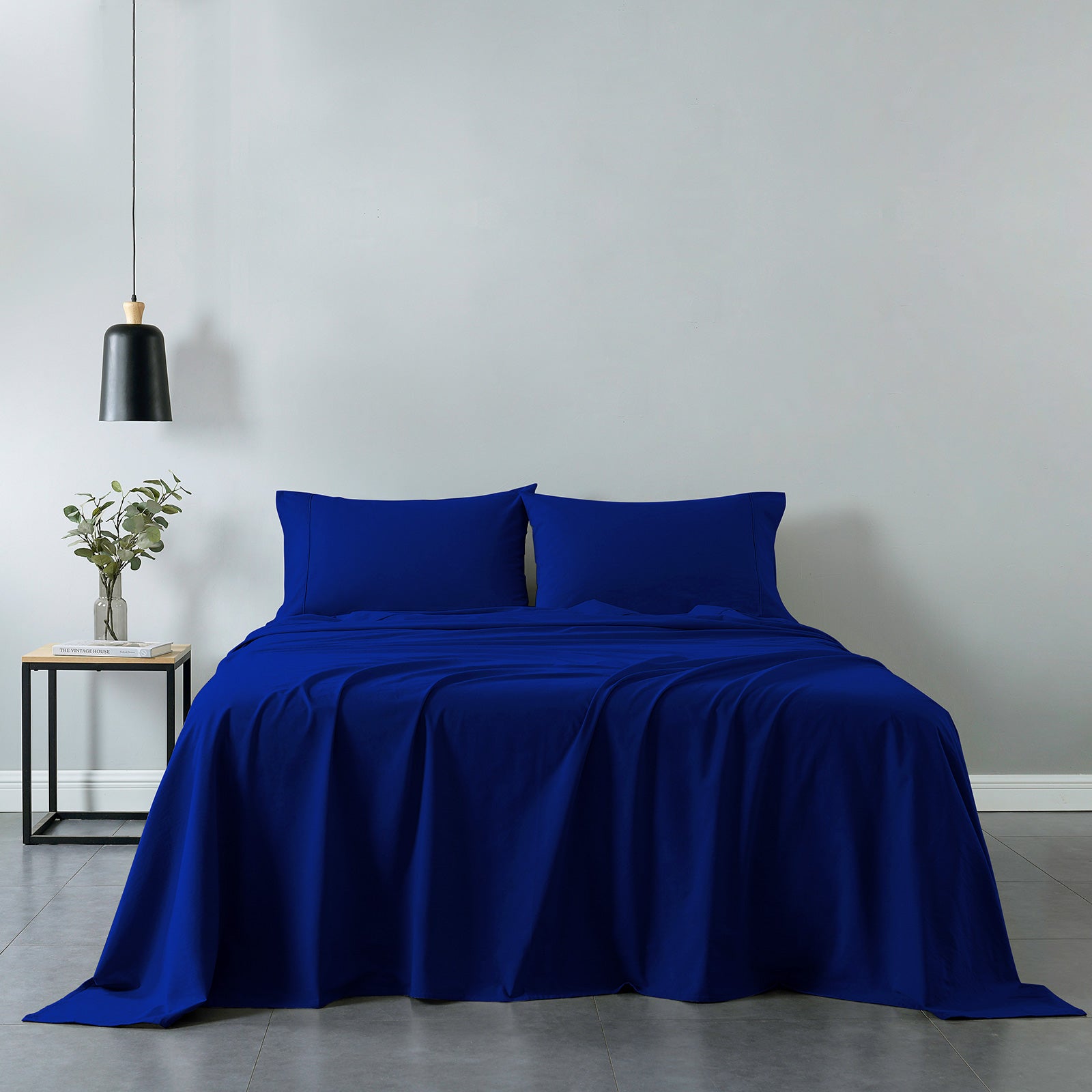 Royal Comfort Vintage Washed 100% Cotton Sheet Set Fitted Flat Sheet Pillowcases - Single - Royal Blue