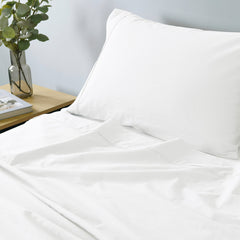 Royal Comfort Vintage Washed 100% Cotton Sheet Set Fitted Flat Sheet Pillowcases - Double - White