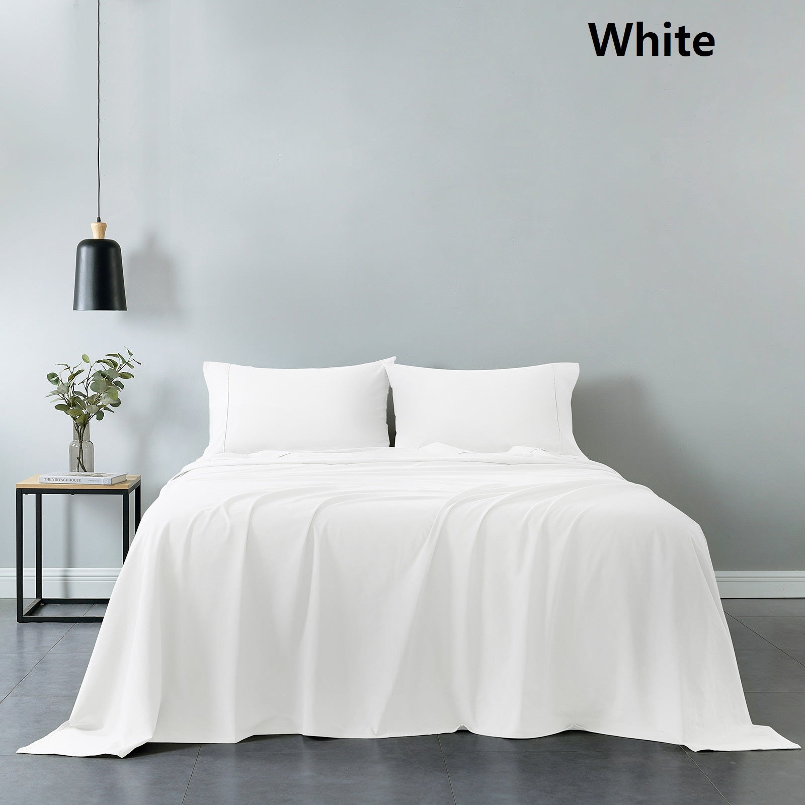 Royal Comfort Vintage Washed 100% Cotton Sheet Set Fitted Flat Sheet Pillowcases - Double - White