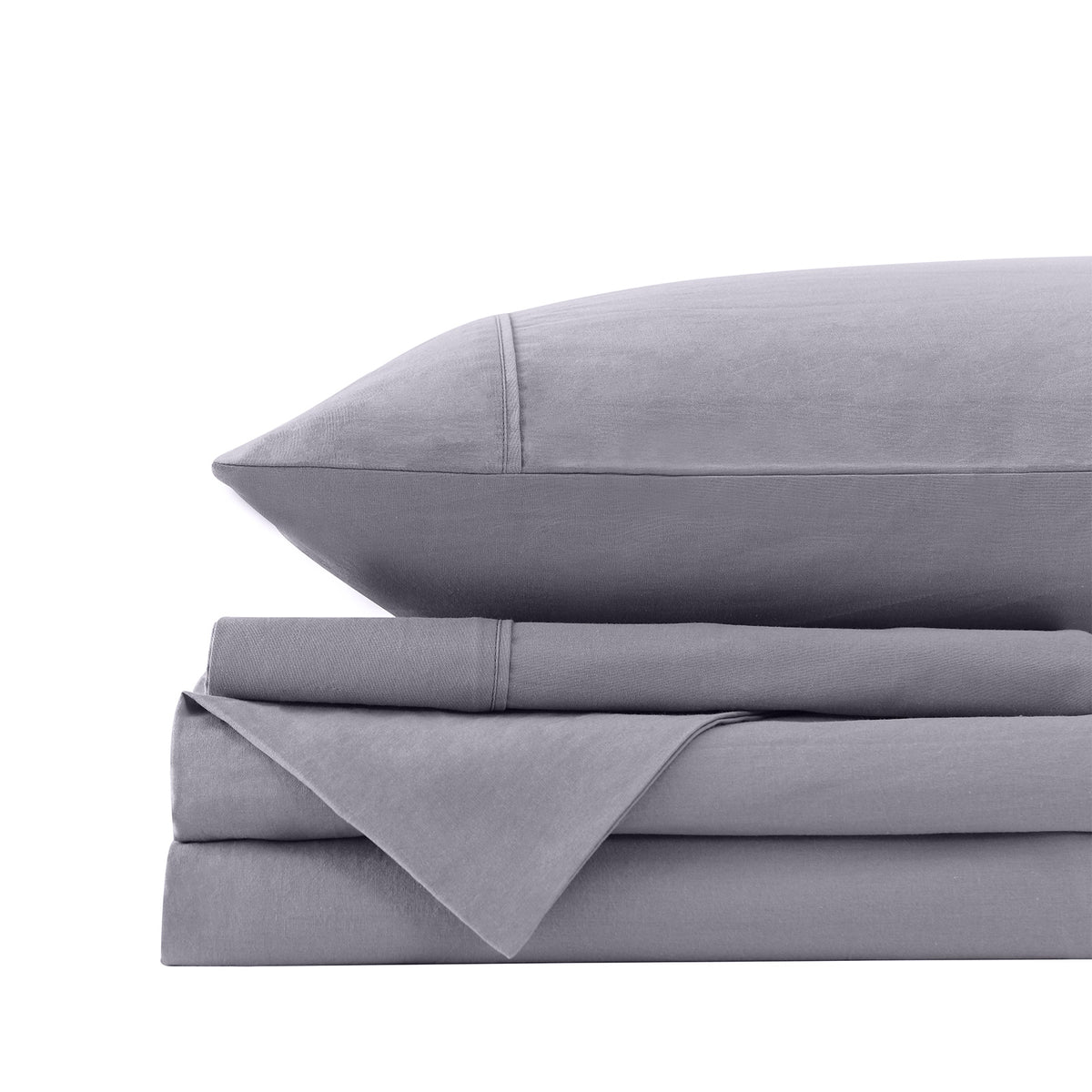 Royal Comfort Vintage Washed 100% Cotton Sheet Set Fitted Flat Sheet Pillowcases - Double - Grey