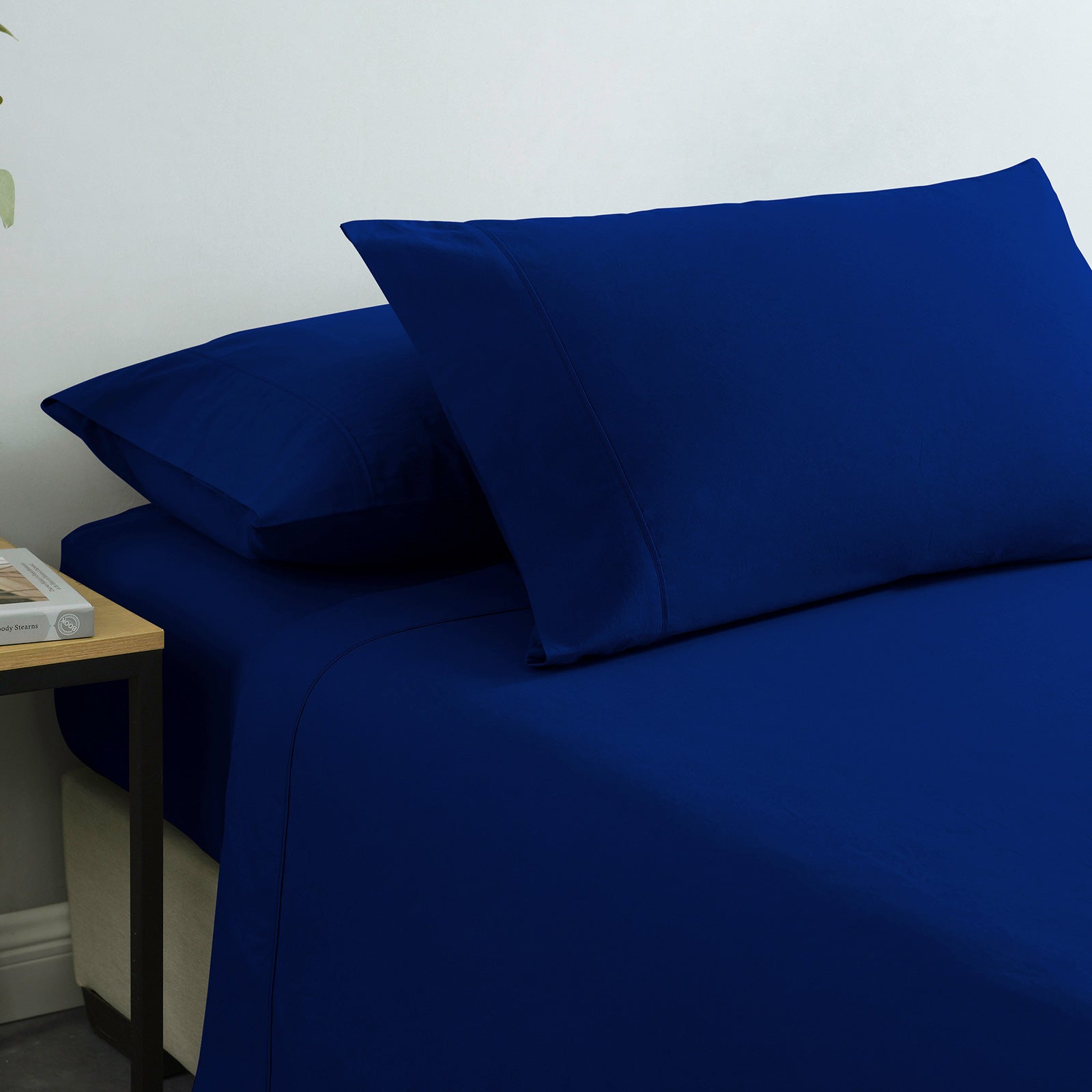 Royal Comfort Vintage Washed 100% Cotton Sheet Set Fitted Flat Sheet Pillowcases - Queen - Royal Blue