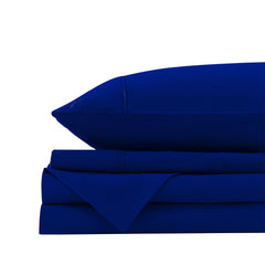 Royal Comfort Vintage Washed 100% Cotton Sheet Set Fitted Flat Sheet Pillowcases - Queen - Royal Blue