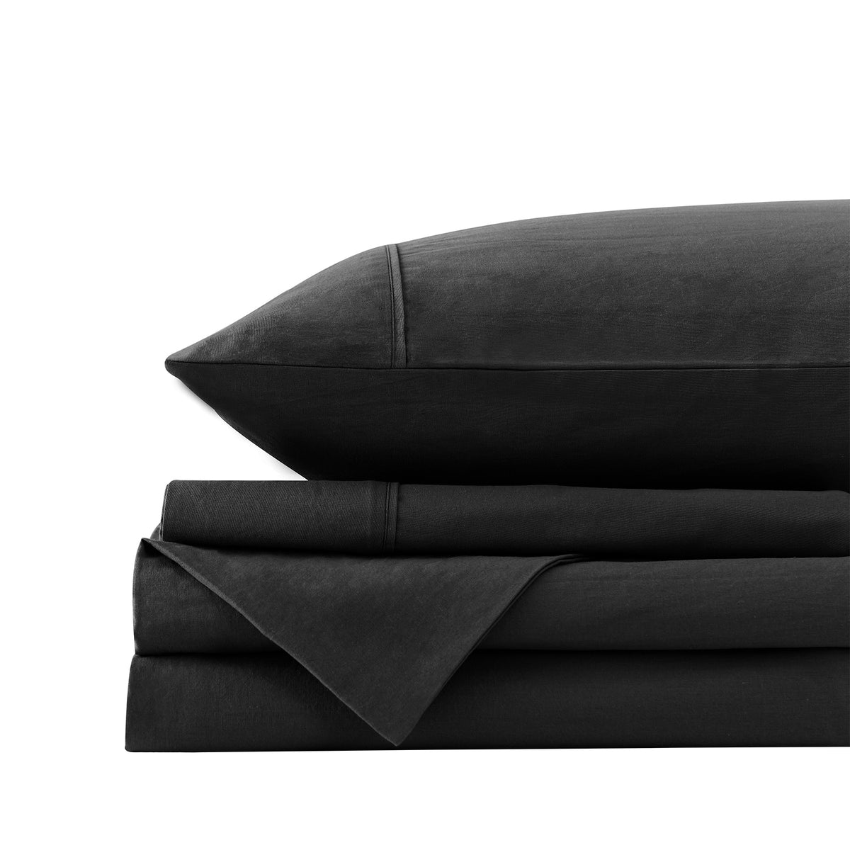 Royal Comfort Vintage Washed 100% Cotton Sheet Set Fitted Flat Sheet Pillowcases - Queen - Charcoal