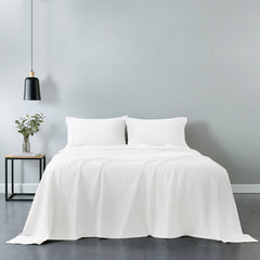 Royal Comfort Vintage Washed 100% Cotton Sheet Set Fitted Flat Sheet Pillowcases - King - White