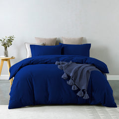 Royal Comfort Vintage Washed 100% Cotton Quilt Cover Set Bedding Ultra Soft - Single - Royal Blue