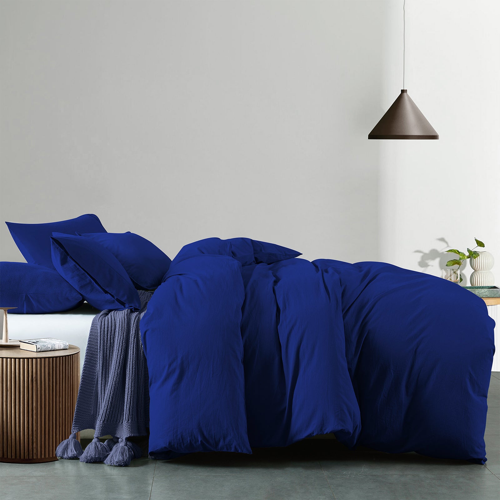 Royal Comfort Vintage Washed 100% Cotton Quilt Cover Set Bedding Ultra Soft - Single - Royal Blue