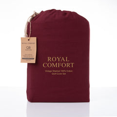 Royal Comfort Vintage Washed 100% Cotton Quilt Cover Set Bedding Ultra Soft - Single - Mulled Wine