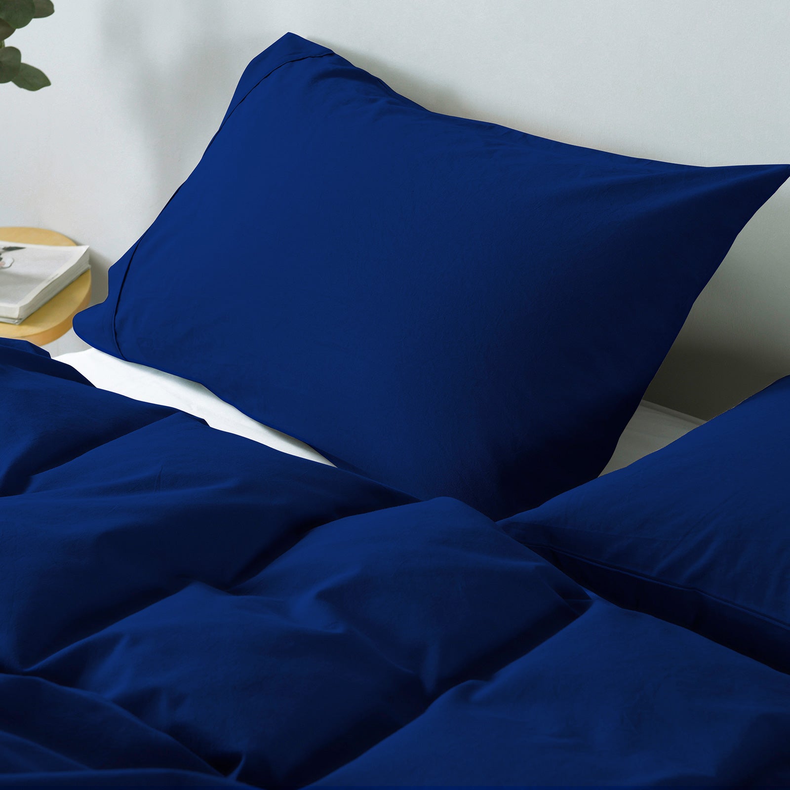 Royal Comfort Vintage Washed 100% Cotton Quilt Cover Set Bedding Ultra Soft - Double - Royal Blue