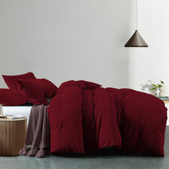 Royal Comfort Vintage Washed 100% Cotton Quilt Cover Set Bedding Ultra Soft - Double - Mulled Wine