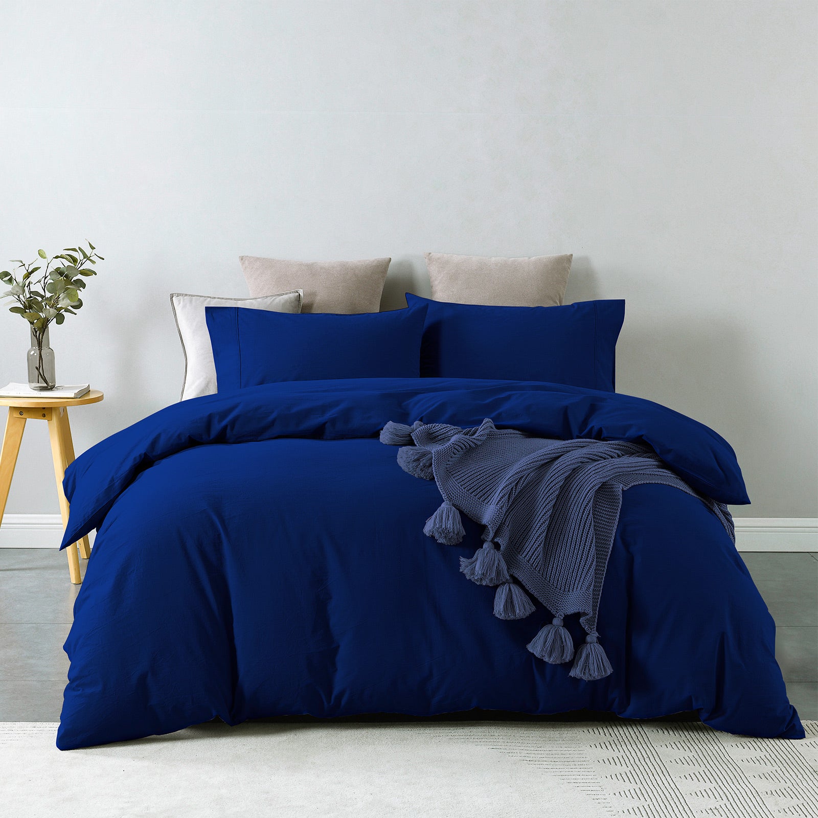 Royal Comfort Vintage Washed 100% Cotton Quilt Cover Set Bedding Ultra Soft - Queen - Royal Blue