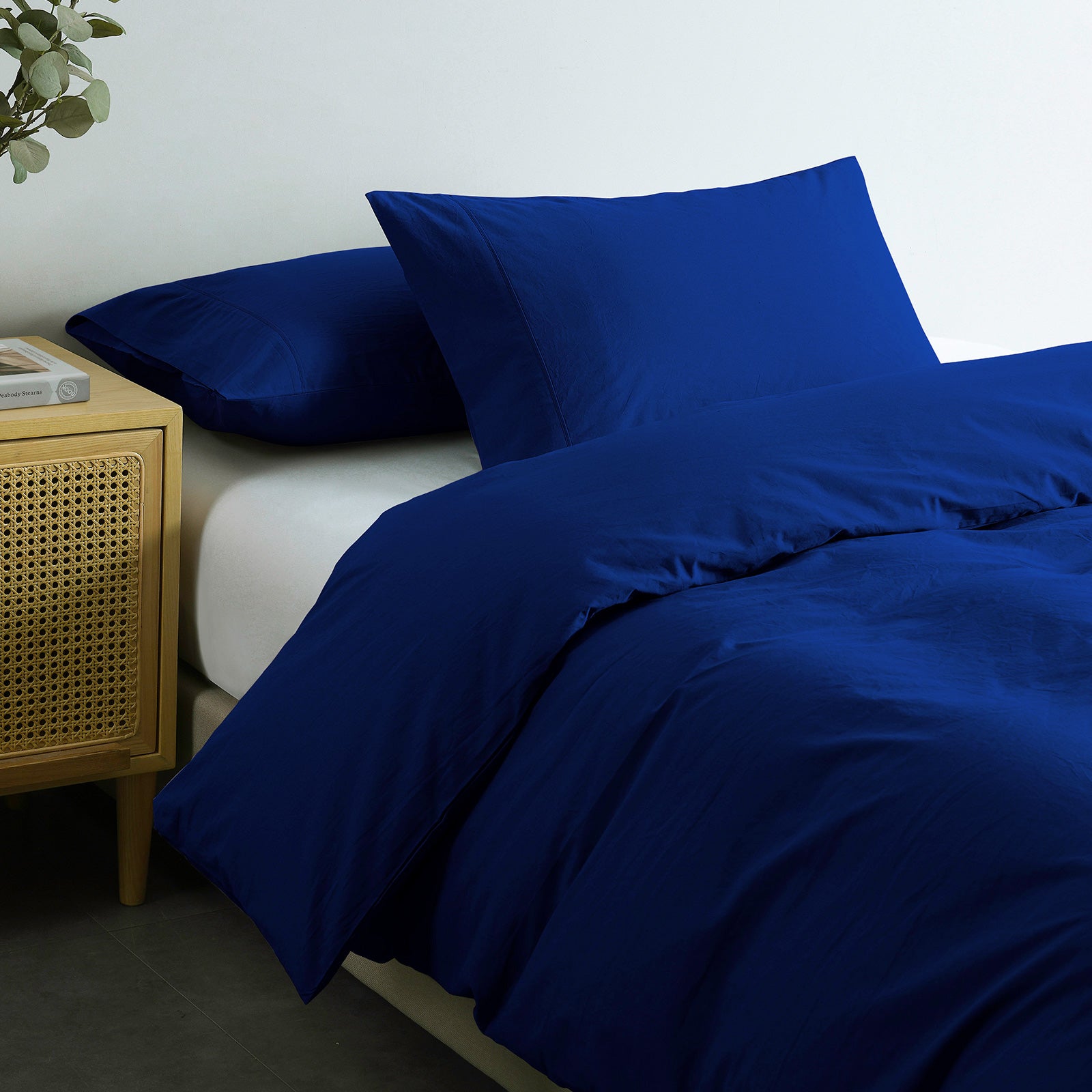 Royal Comfort Vintage Washed 100% Cotton Quilt Cover Set Bedding Ultra Soft - Queen - Royal Blue